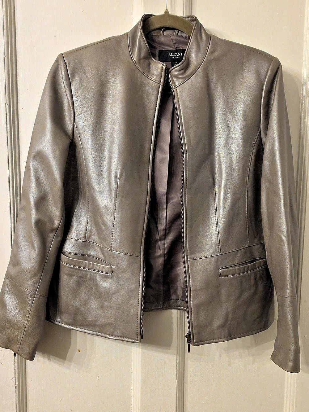 ALFANI Leather Zip Front Jacket in Gray